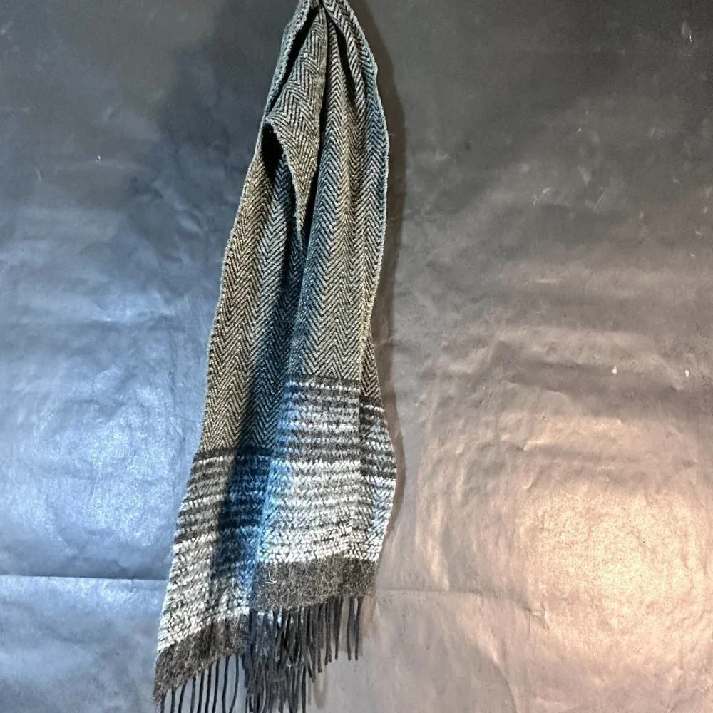 Balenciaga Scarf  Unisex Black Gray Tweed Black BLue Gray Herringbone Chevron
